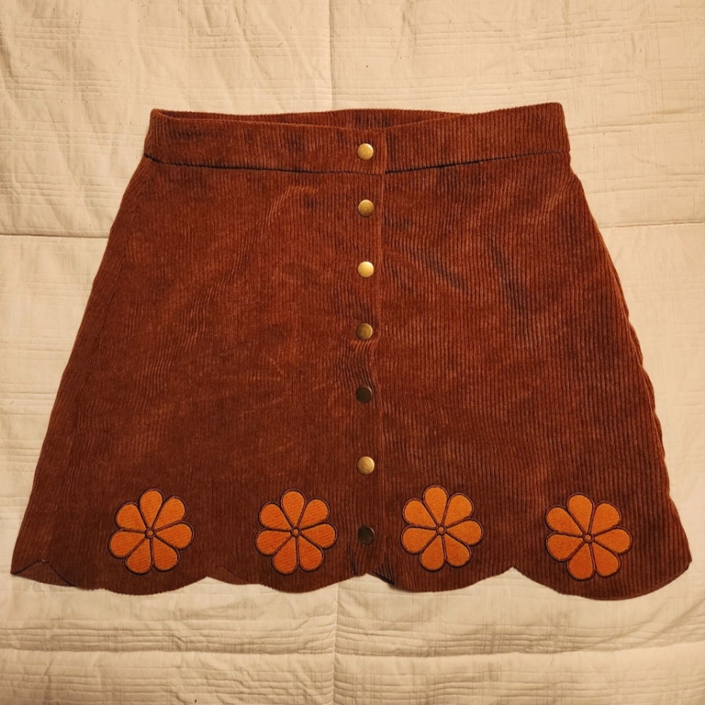Retro corduroy button up skirt